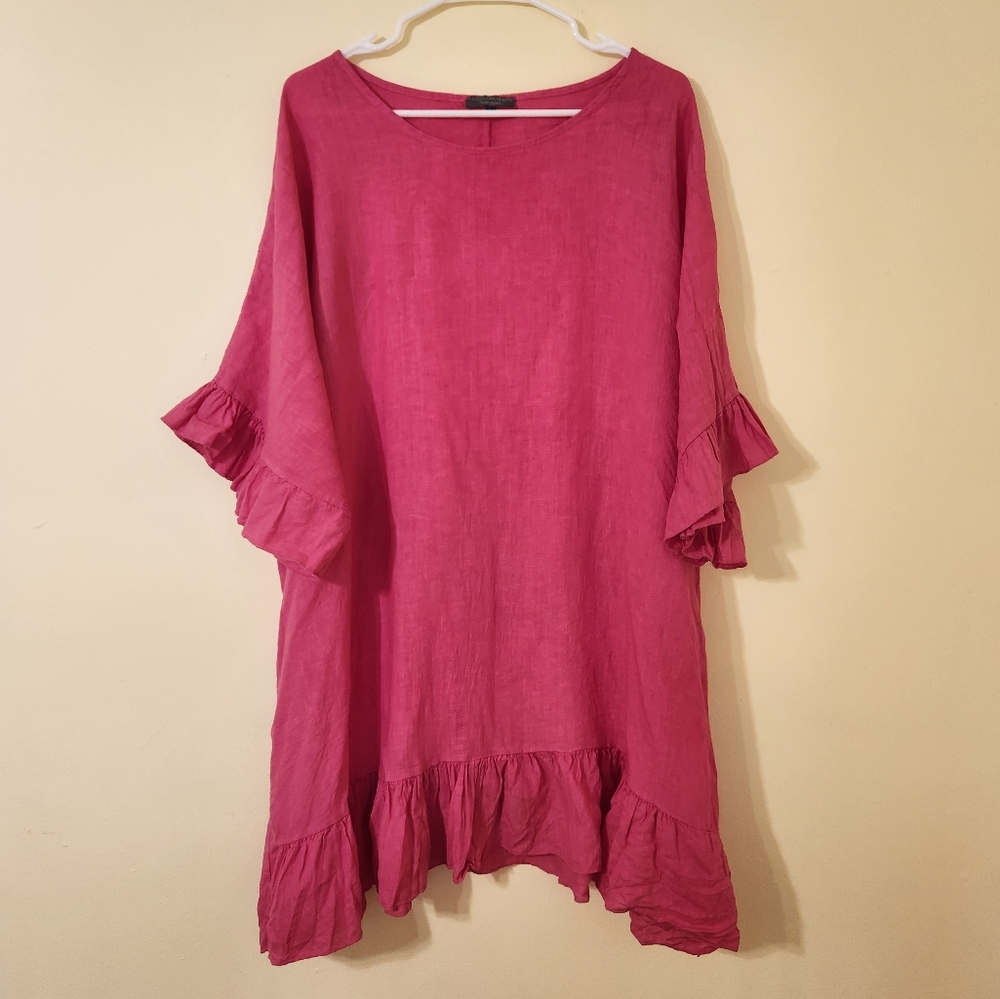 Plaza Del Tempio 100% Linen Dress in Pink Size Large Made in Italy
